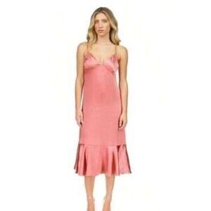 Michael Kors Women's Chain-Strap Ruffled Slip Dress dusty rose satin silky L